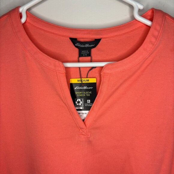 EDDIE BAUER NEW Short Sleeve V-Neck Tee Womens M Shell Pink - Picture 2 of 7